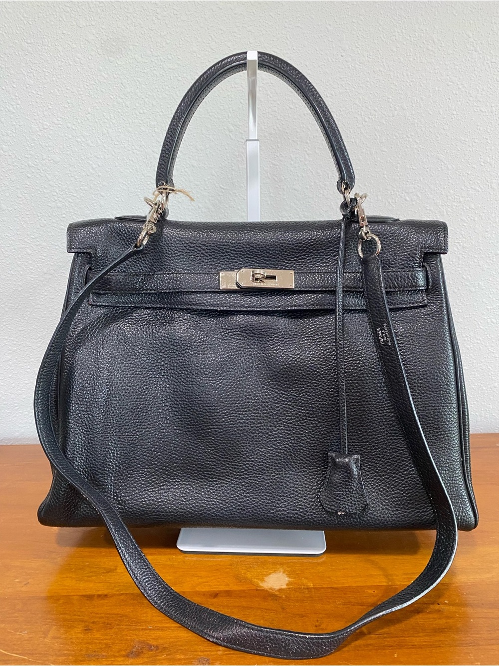 Classic Black Leather Top-Handle Bag 35cm